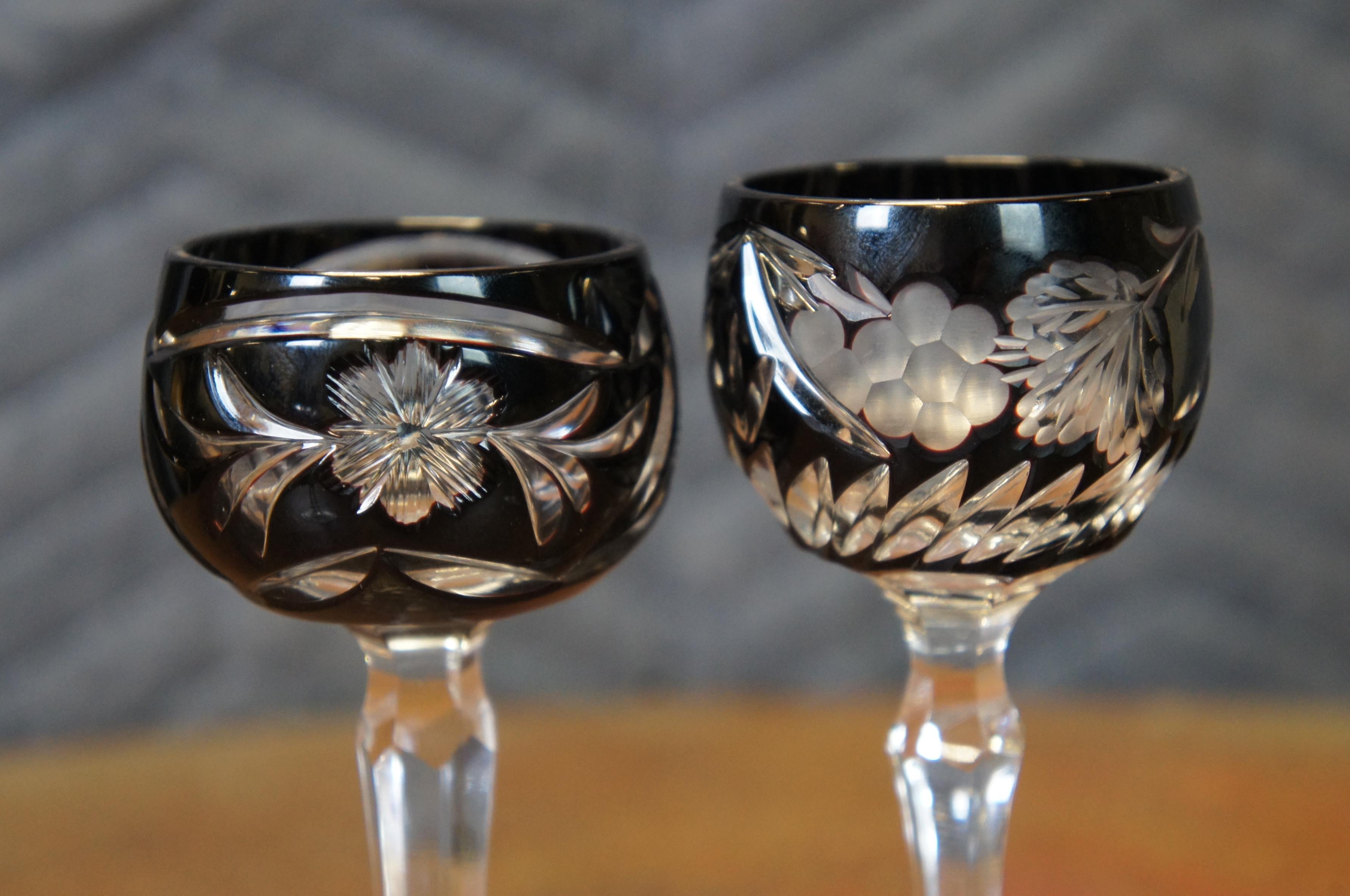 8 Vintage Bohemian Czech Cut to Clear Crystal Cordial Shot Glasses 5