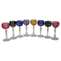 8 Vintage Bohemian Czech Cut to Clear Crystal Cordial Shot Glasses 5"