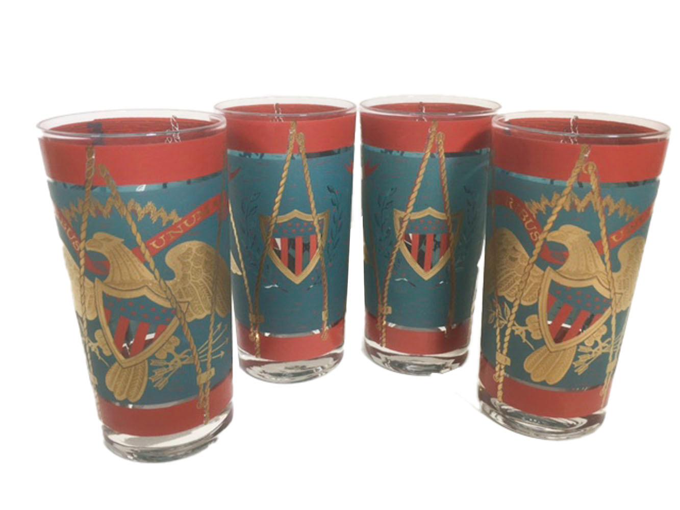 Mid-Century Modern 8 Vintage Cera Glassware Highball Glasses, Regimental Drum For Sale