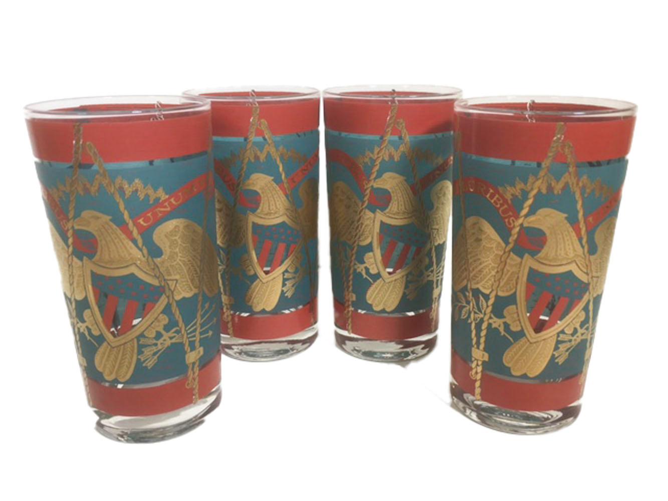 Américain 8 verres longs vintage en verre céramique, tambour régimentaire en vente