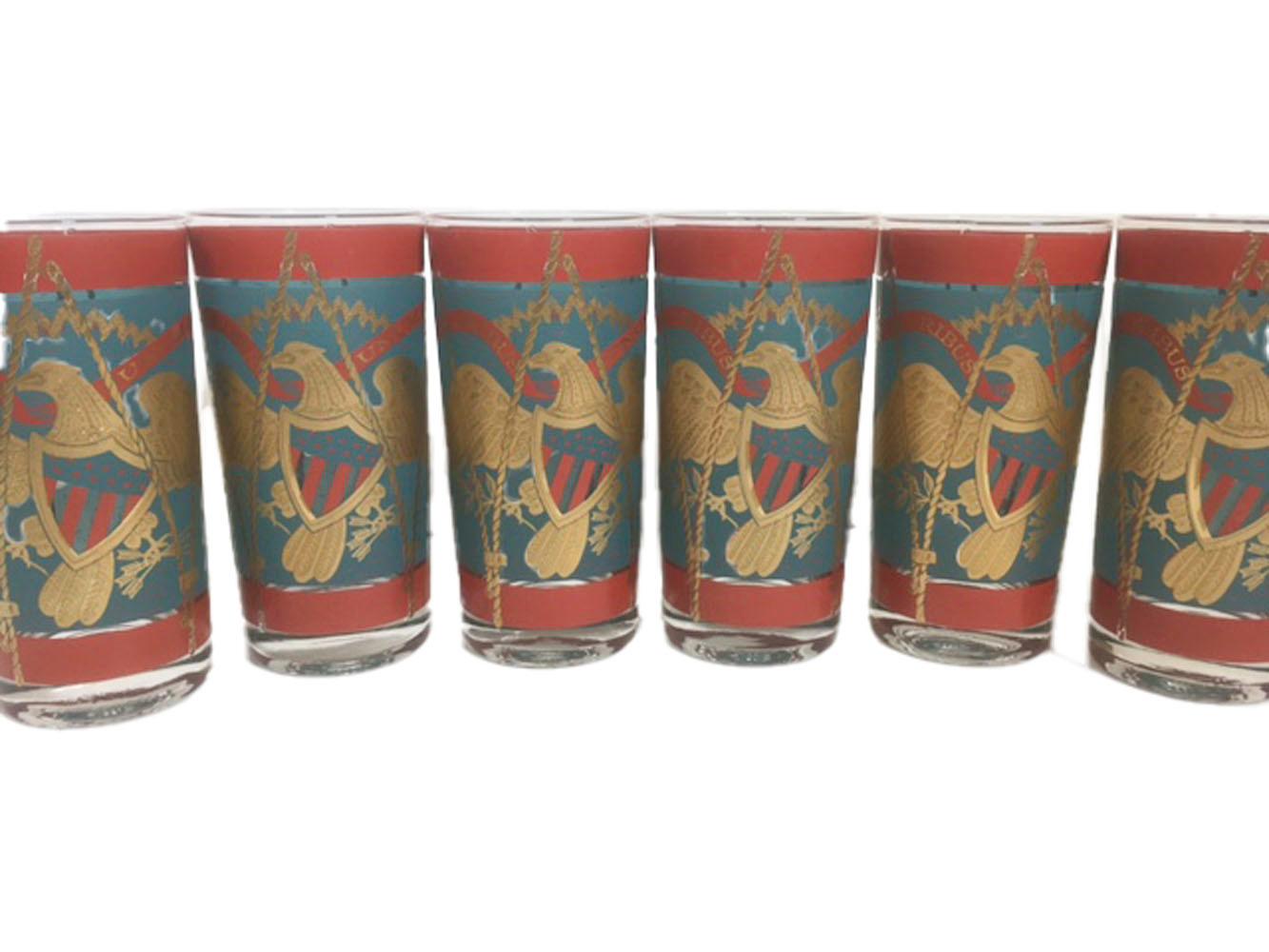Enameled 8 Vintage Cera Glassware Highball Glasses, Regimental Drum For Sale