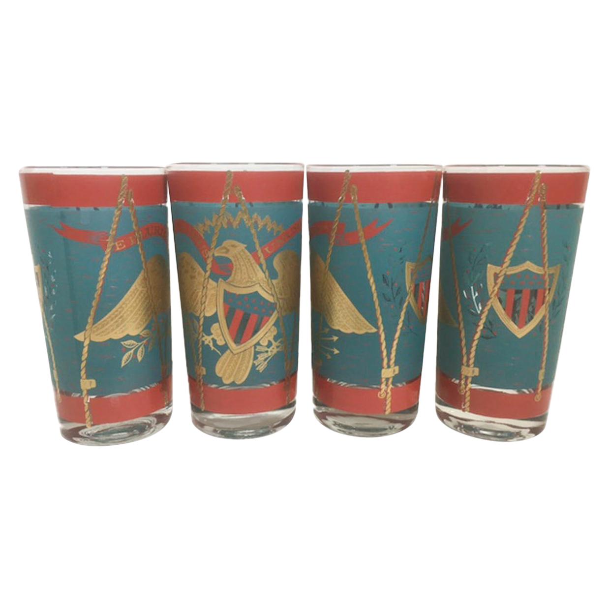 8 Vintage Cera Glassware Highball Glasses, Regimental Drum