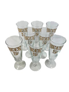 8 Vintage Culver, LTD., Pilsner Glasses with 22k Gold "Beer / 5₵" in Raised Text