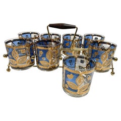 8 Vintage Culver Rocks Glasses with 22k Gold Leaves on Blue and Clear Ground