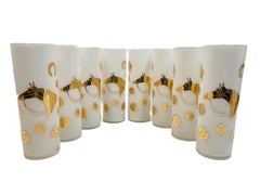 8 Vintage Fred Press Derby Time Tom Collins Glasses with White Frosted Interiors