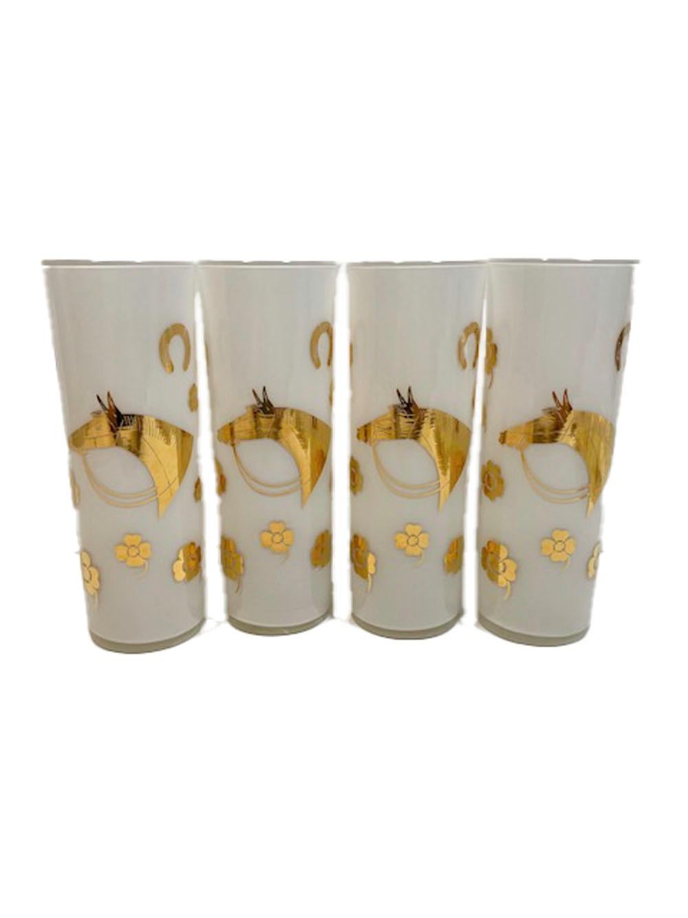 8 Vintage Fred Press Derby Time Tom Collins Glasses with White Frosted Interiors In Good Condition For Sale In Nantucket, MA