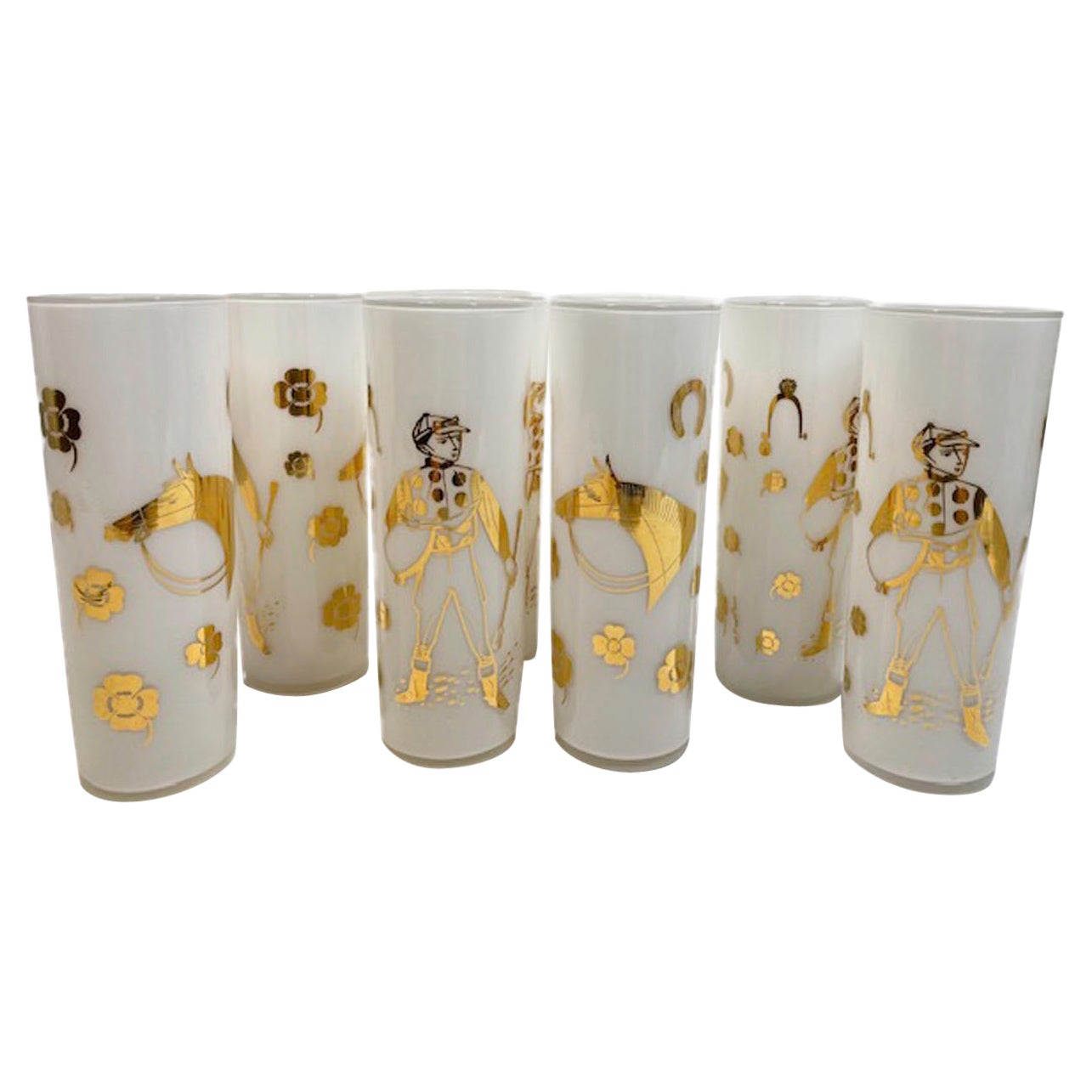 8 verres vintage Tom Collins pour Fred Press Derby Time avec intérieur givré blanc