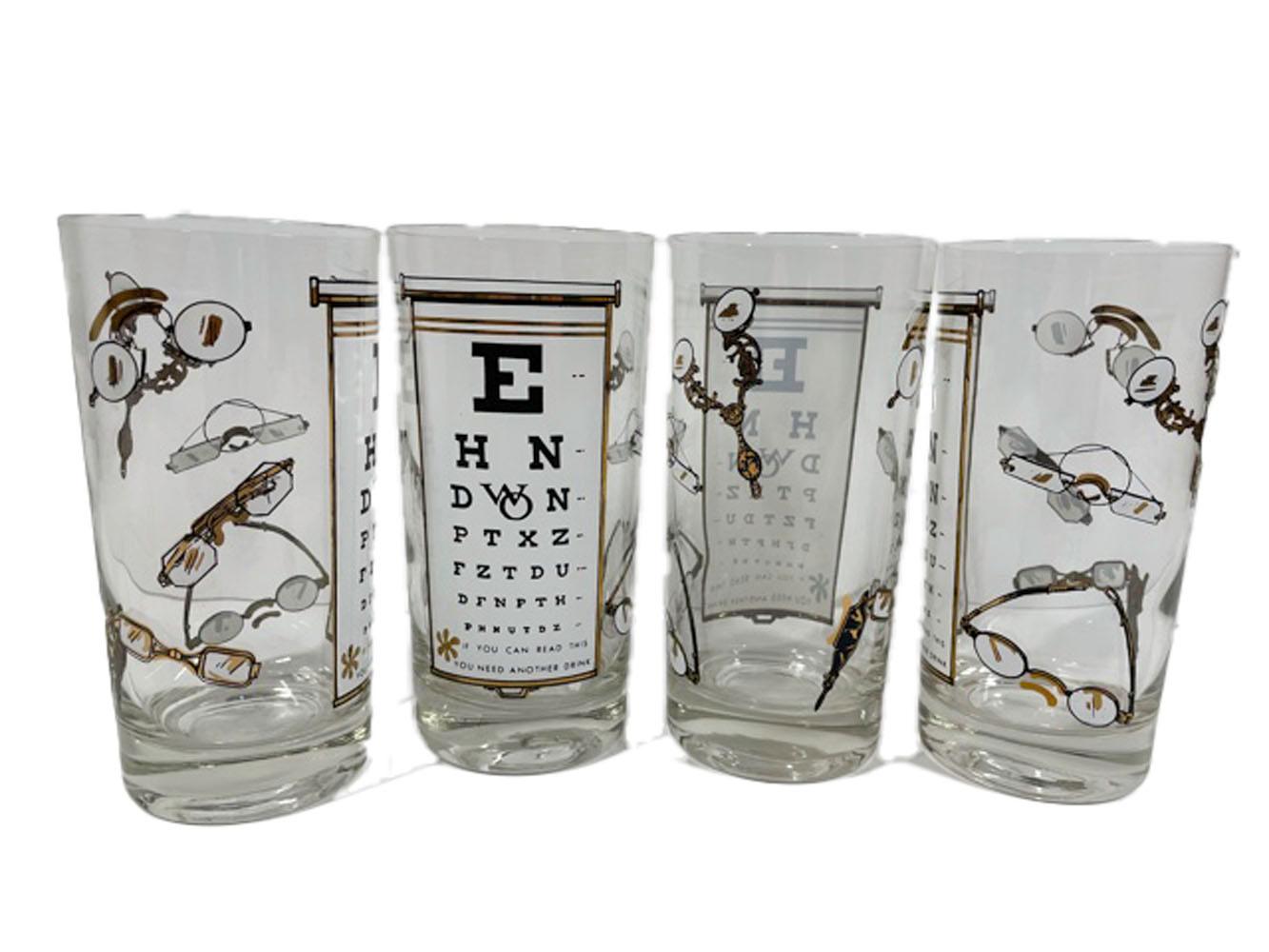 American 8 Vintage Highball Glasses with an Eyechart on Front & Spectacles on Back