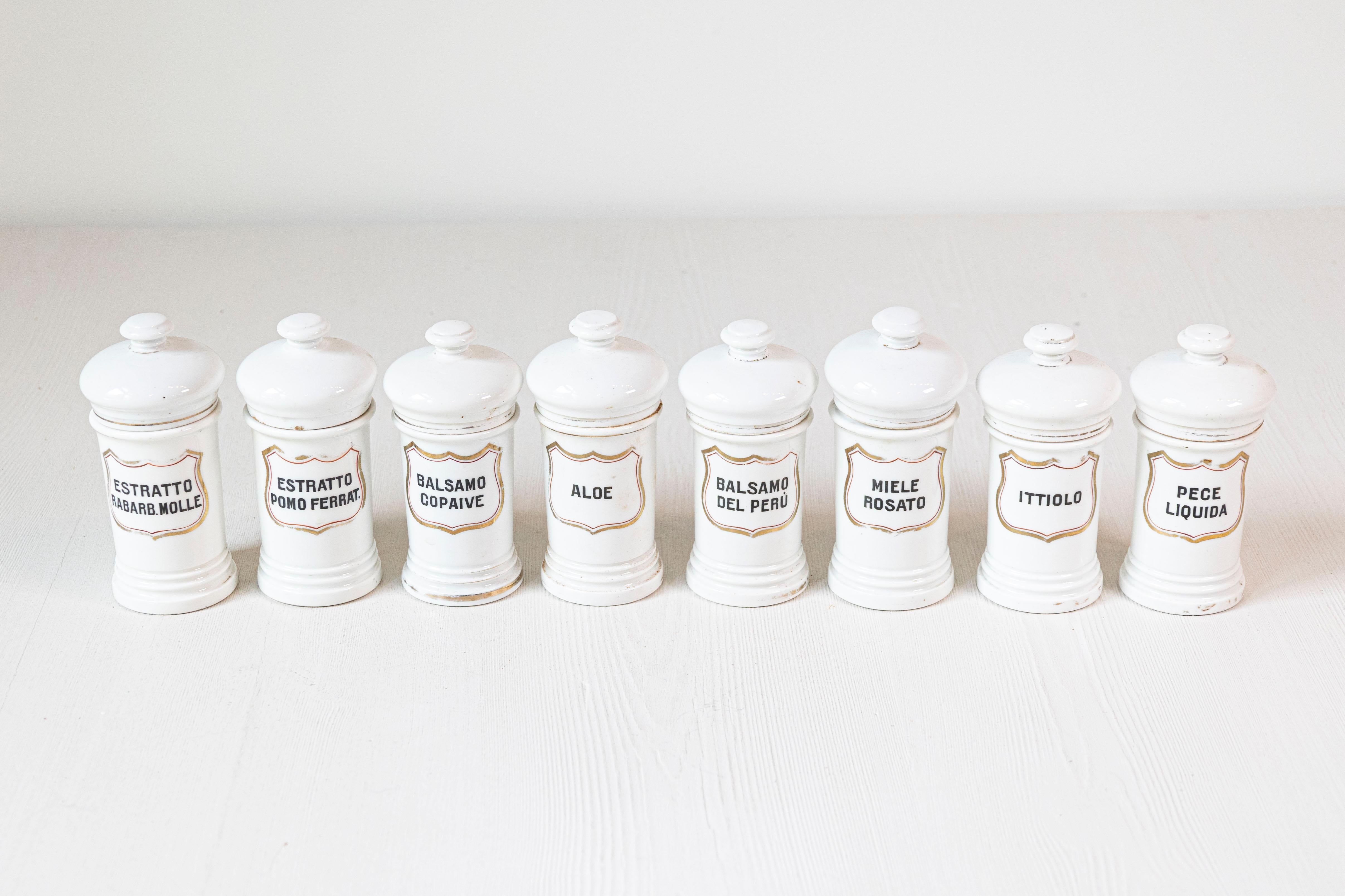 8 Vintage Italian Porcelain Pharmacy Jars with Labels, Sold Each For Sale 7