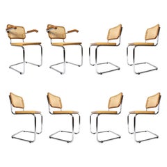 8 Vintage Marcel Breuer Style Blond Beechwood Chrome Cesca Dining Chairs