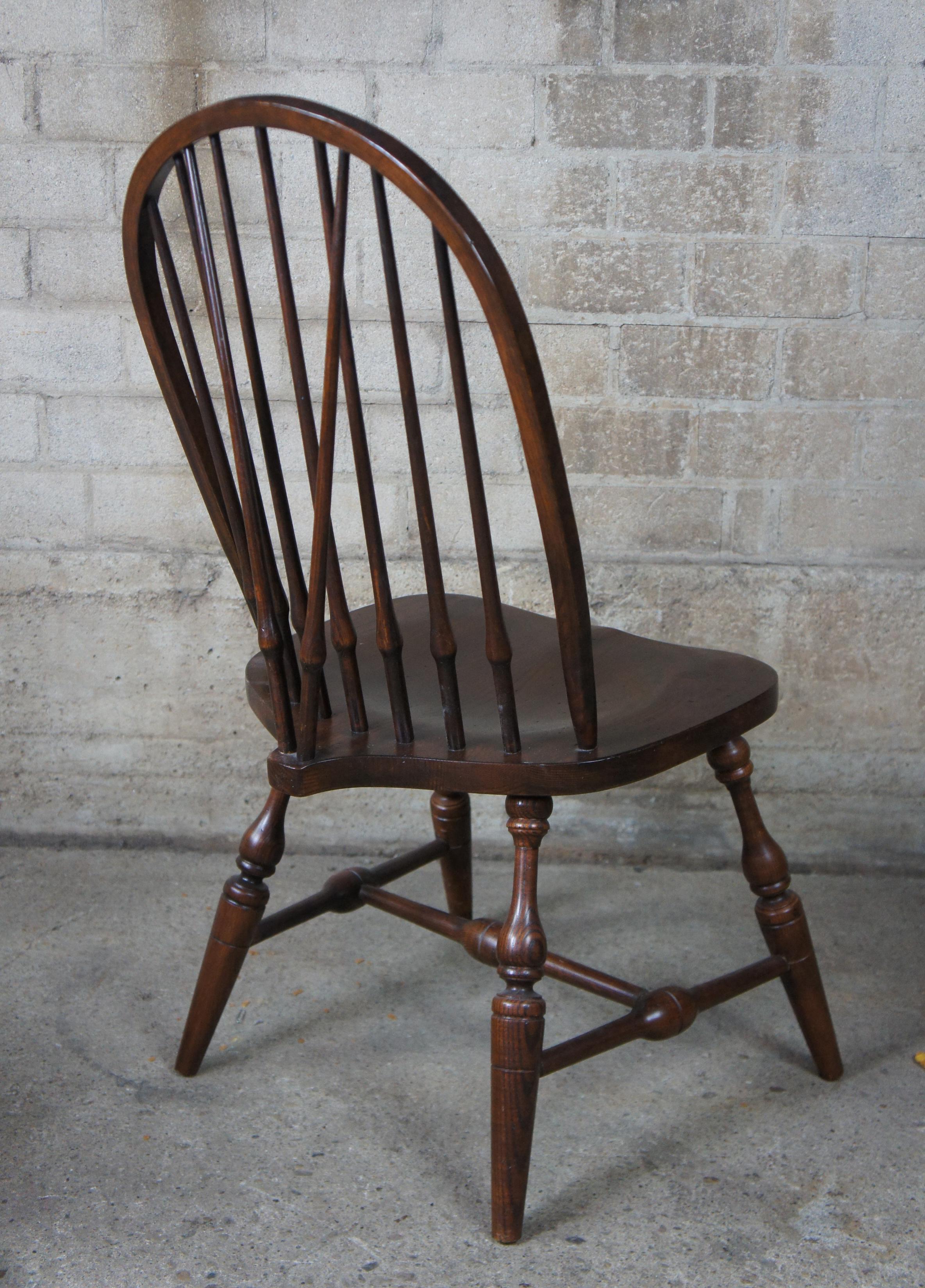 British Colonial 8 Vintage Pennsylvania House English Windsor Brace Back Oak Dining Chairs