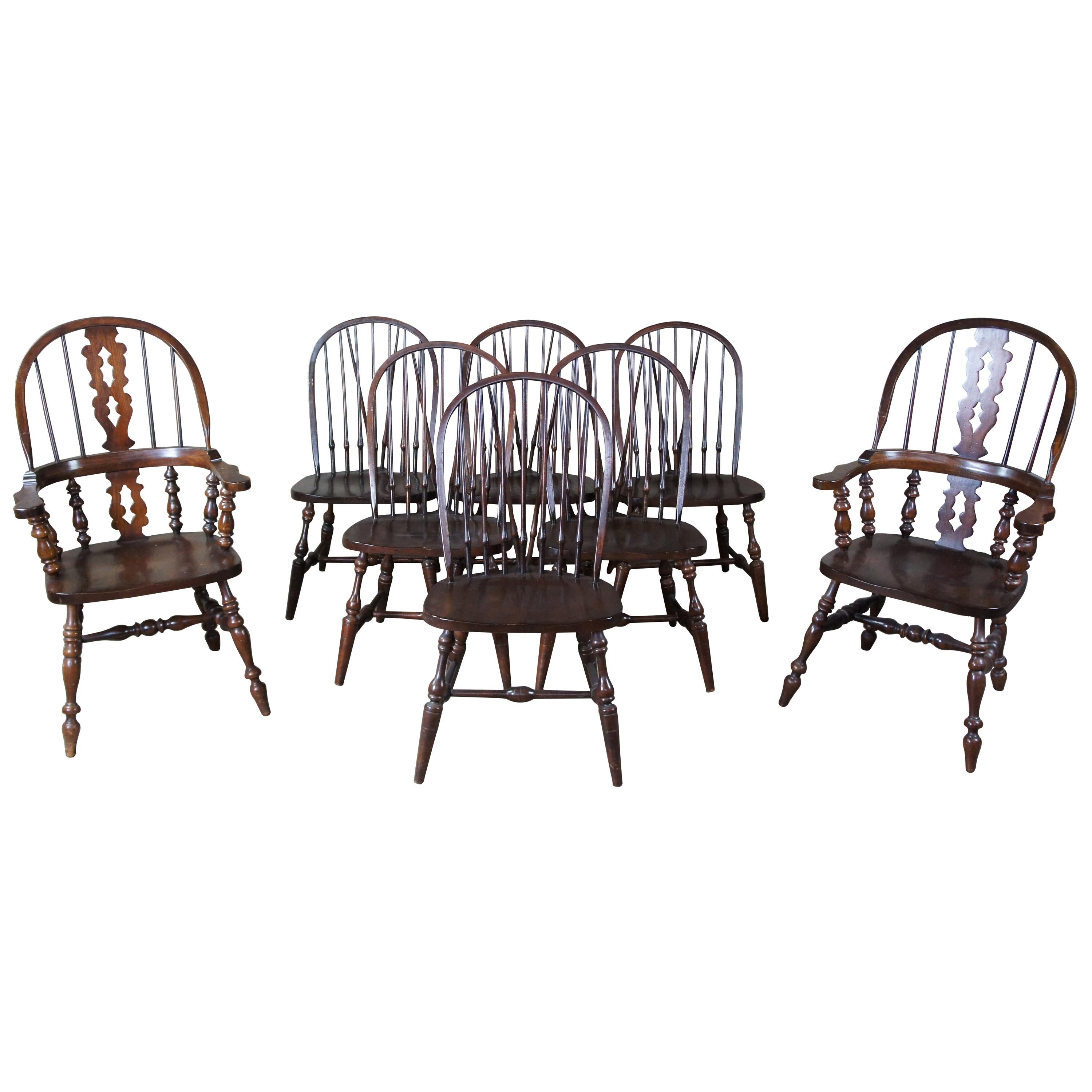 8 Vintage Pennsylvania House English Windsor Brace Back Oak Dining Chairs