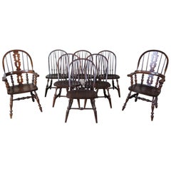 8 Vintage Pennsylvania House English Windsor Brace Back Oak Dining Chairs