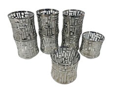 8 Vintage Rocks Glasses in the Silver Version of the Artica Pattern by Libbey