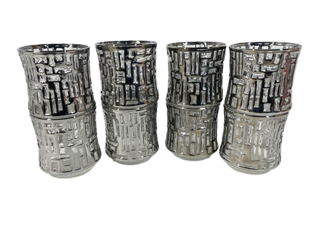 Brutalist 8 Vintage Rocks Glasses in the Silver Version of the Artica Pattern by Libbey For Sale