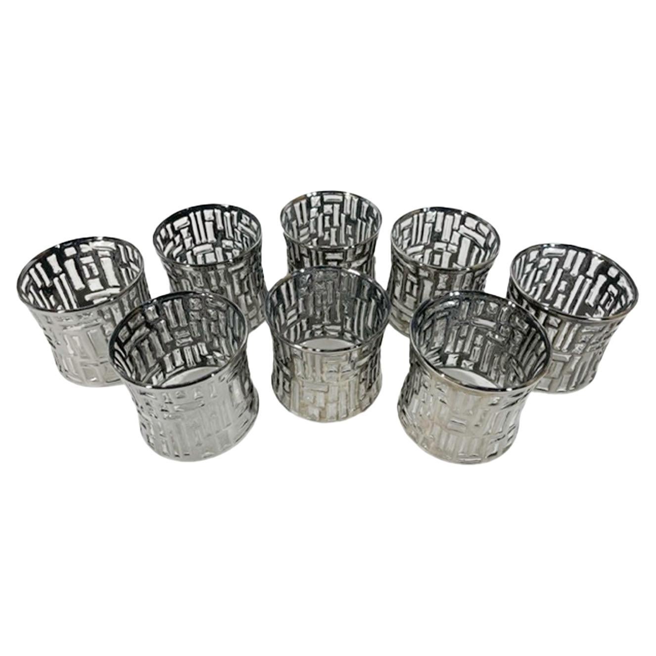 8 Vintage Rocks Glasses in the Silver Version of the Artica Pattern by Libbey