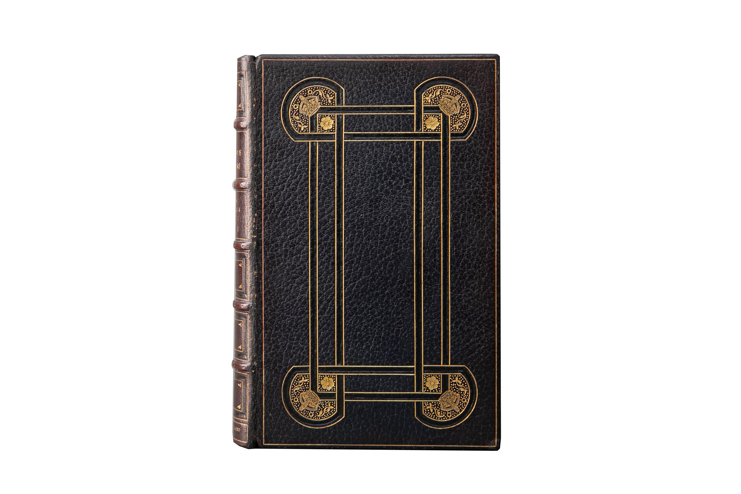 8 Volumes. Charles C.F. Greville, The Greville Memoirs. Bound by Bayntun in full navy morocco with the covers displaying gilt and open-tooling. The spines display raised bands, bordering, and label lettering, all gilt-tooled. all of the edges are