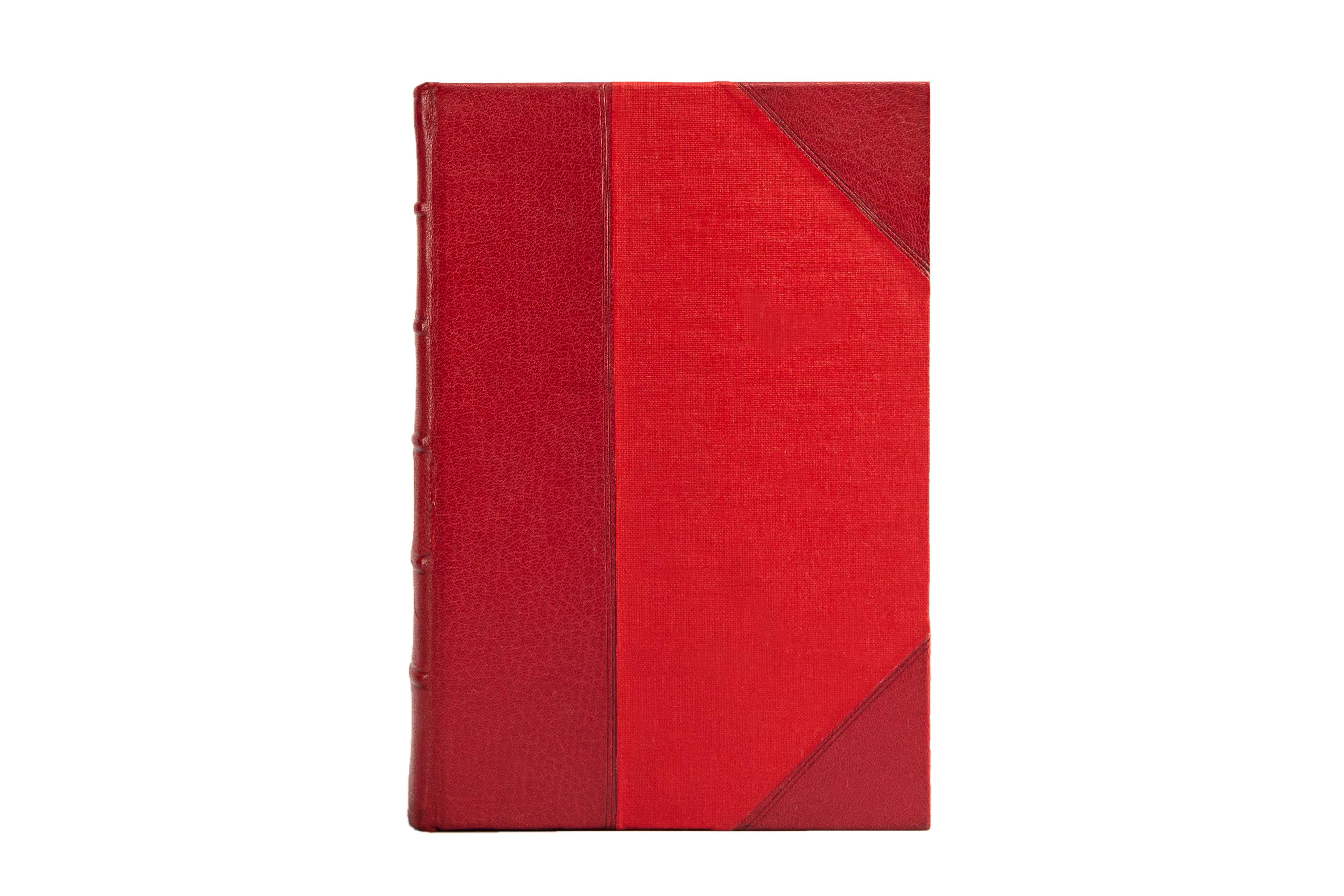 8 Volumes. Life of Winston S. Churchill by Randolph S. Churchill and Martin Gilbert. Various Illustrations throughout. First Edition. Bound in 3/4 red morocco and red linen boards. Raised spine with gilt panels. Top edge gilt. Published in London by