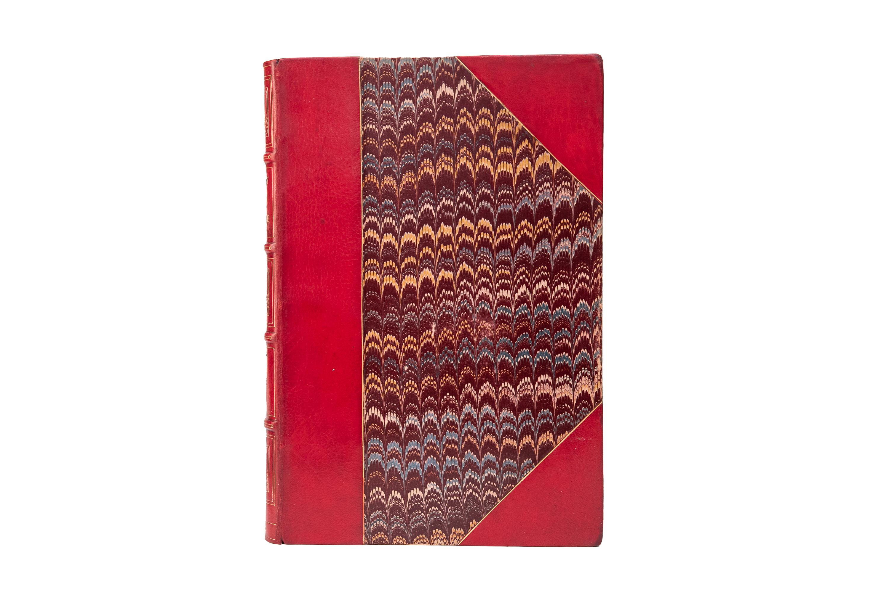 8 Volumes. Victor Duruy, History of Greece. Bound in 3/4 red morocco and marbled boards, bordered in gilt-tooling. The raised band spines are decorated in gilt-tooling. The top edges are gilt with marbled endpapers. Translated and edited by M.M.