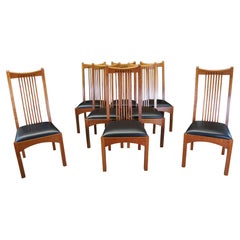 8 chaises de salle à manger Mission Arts & Crafts du 21e siècle à lattes de cerisier Stickley