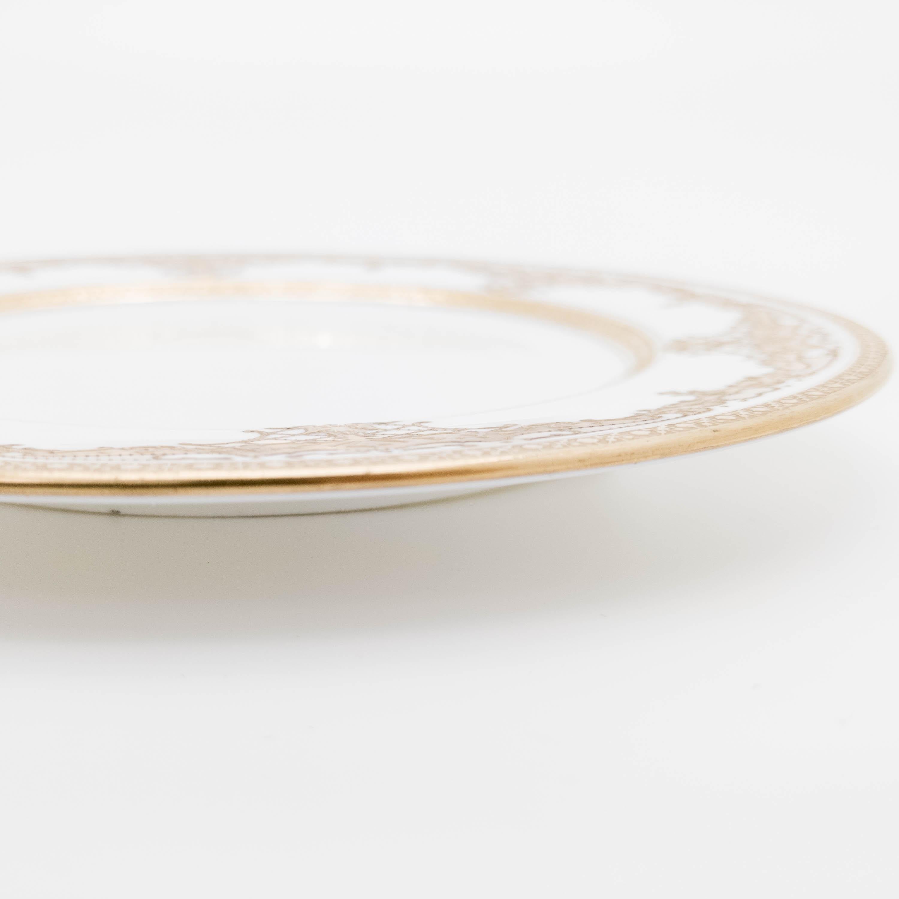 8  Tiffany White and Gold Gilt Encrusted Dessert Plates, Antique English  In Good Condition For Sale In West Palm Beach, FL