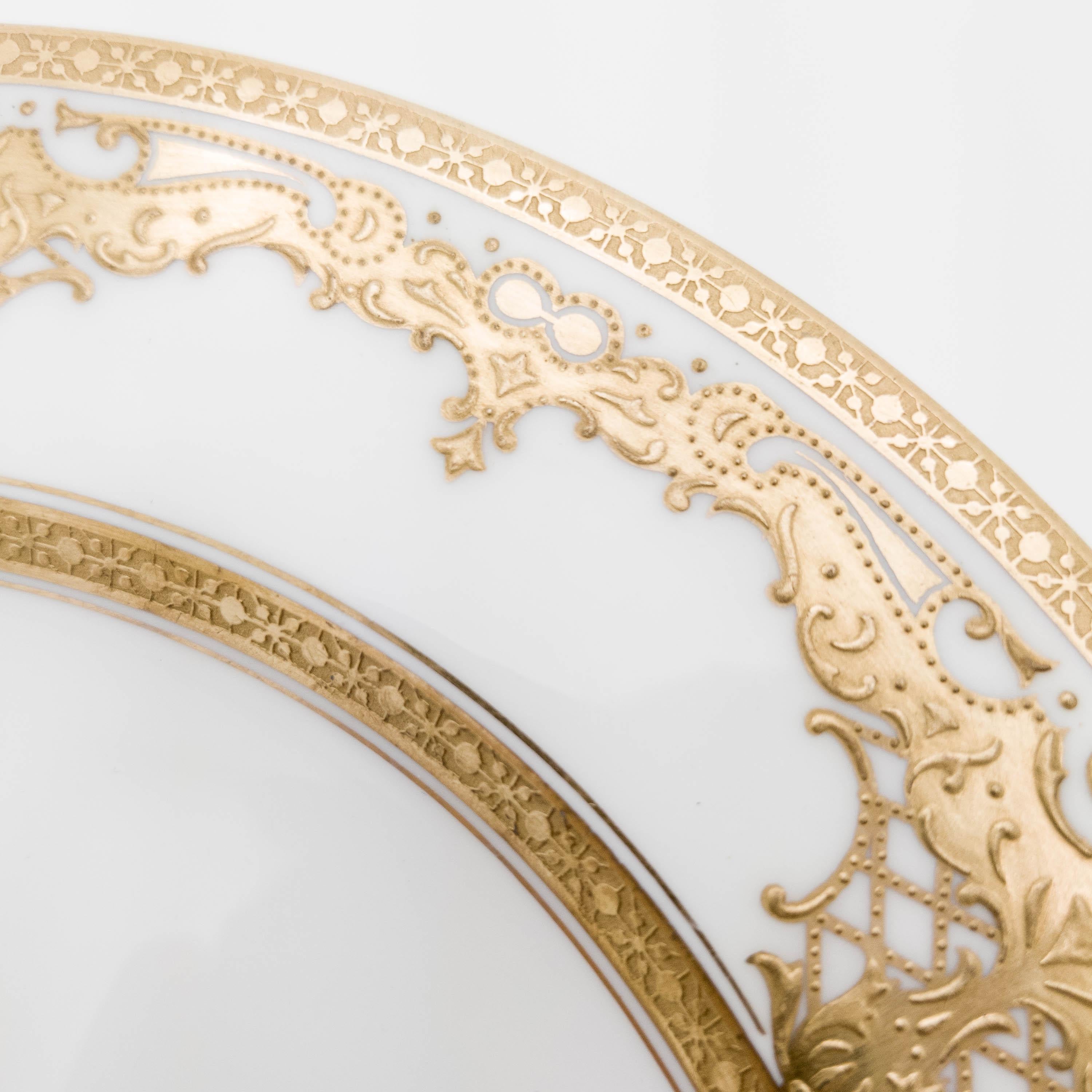 Early 20th Century 8  Tiffany White and Gold Gilt Encrusted Dessert Plates, Antique English  For Sale