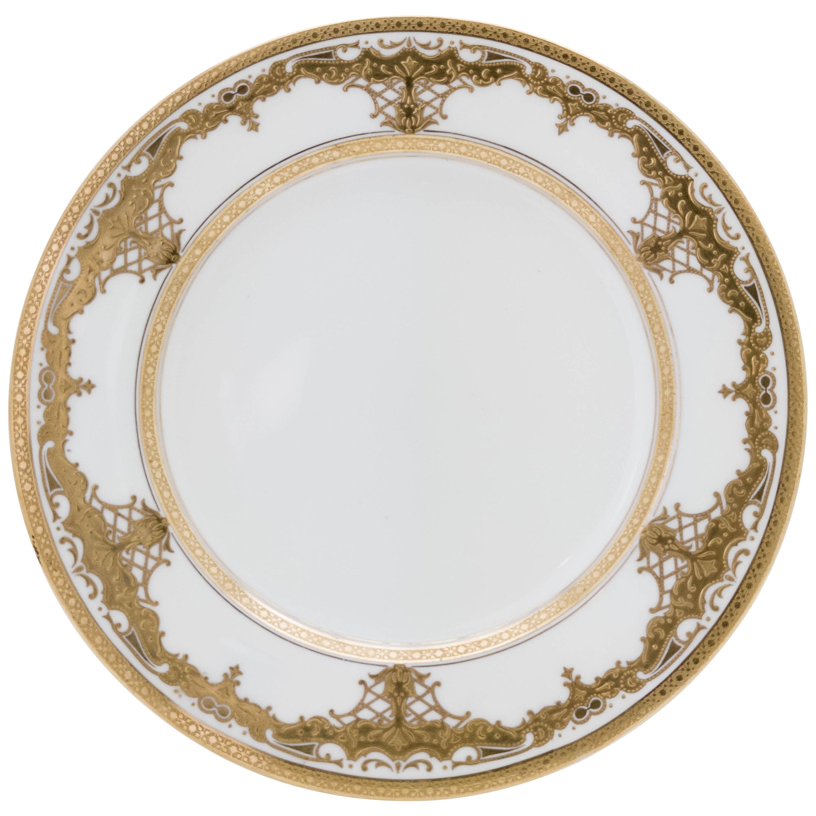 8  Tiffany White and Gold Gilt Encrusted Dessert Plates, Antique English 