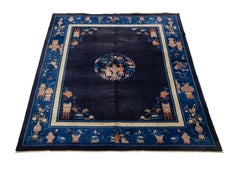 8 x 10 Antique Peking Chinese Wool Rug In Navy Blue With Traditional Design