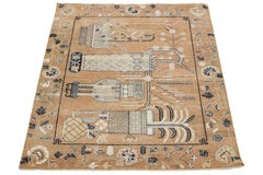 8 x 10 Apadana's Modern Samarkand Style Handmade Indian Wool Rug In Brown