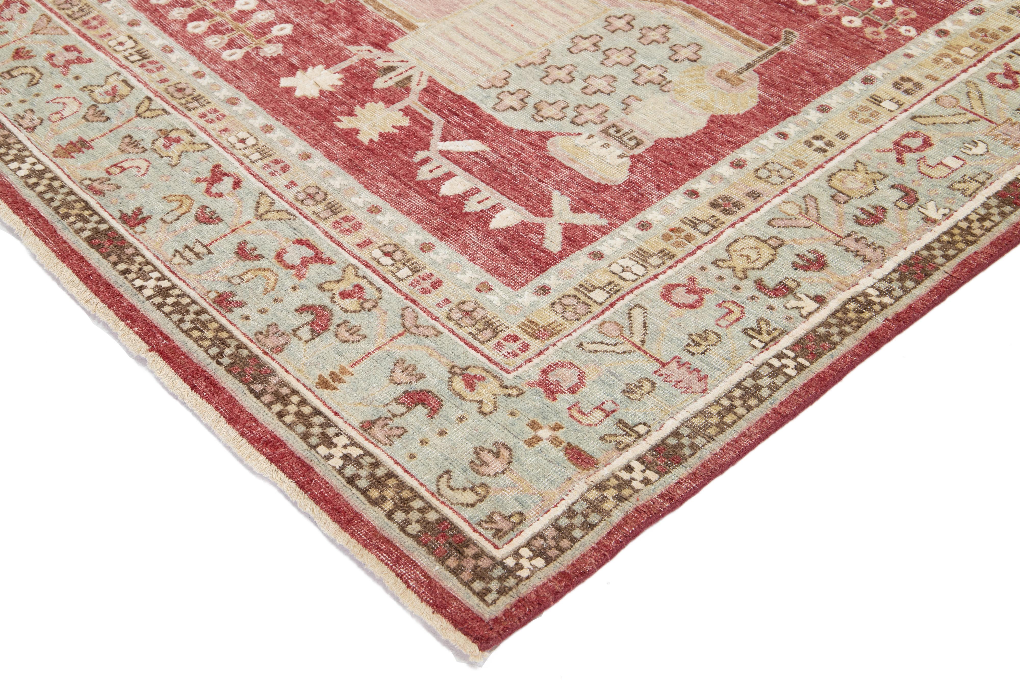 8 x 10 Tappeto di lana indiano fatto a mano in stile Samarcanda moderno di Apadana, rosso in vendita 3