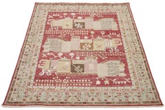 8 x 10 Apadana's Modern Samarkand Style Handmade Indian Wool Rug In Red