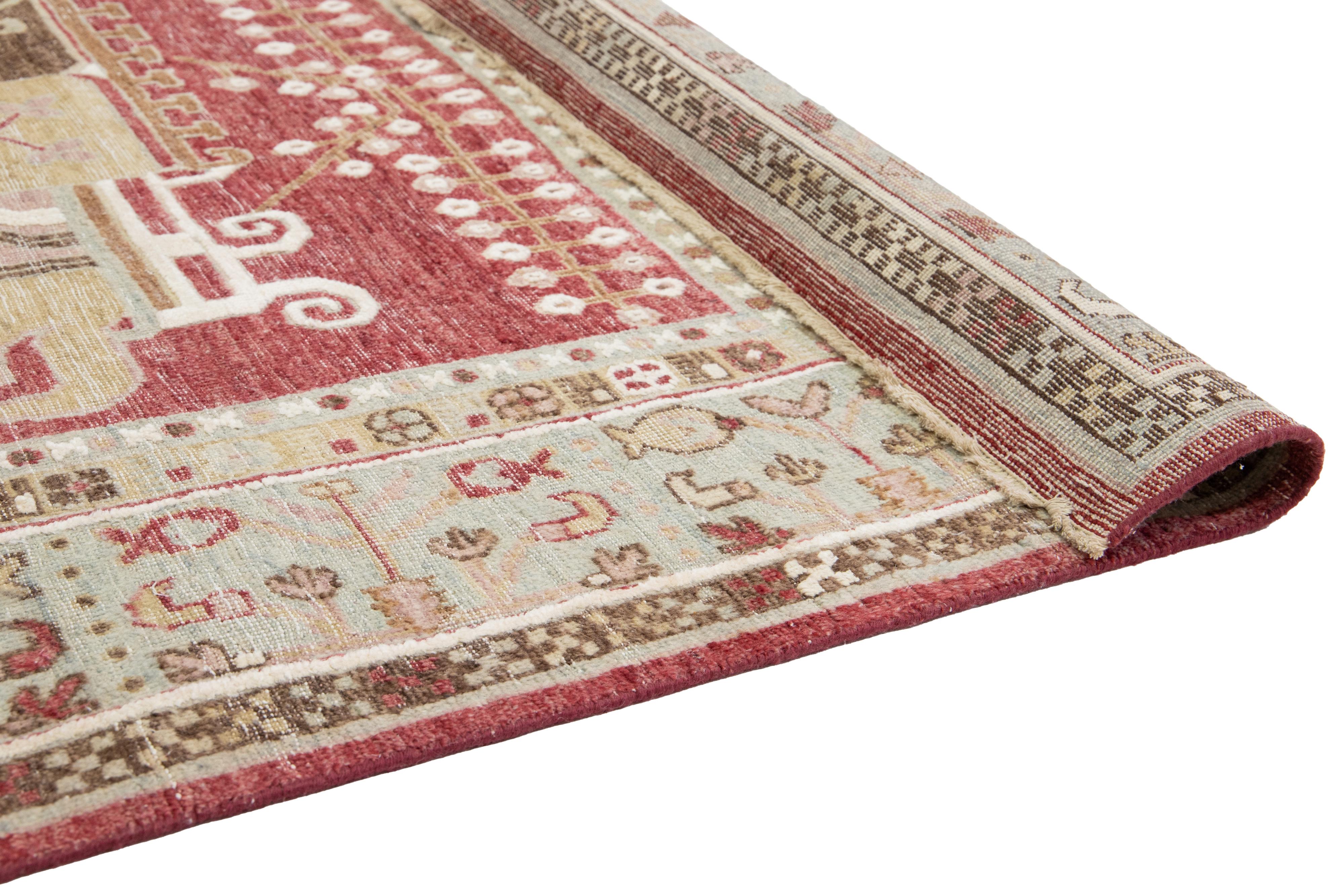 Annodato a mano 8 x 10 Tappeto di lana indiano fatto a mano in stile Samarcanda moderno di Apadana, rosso in vendita