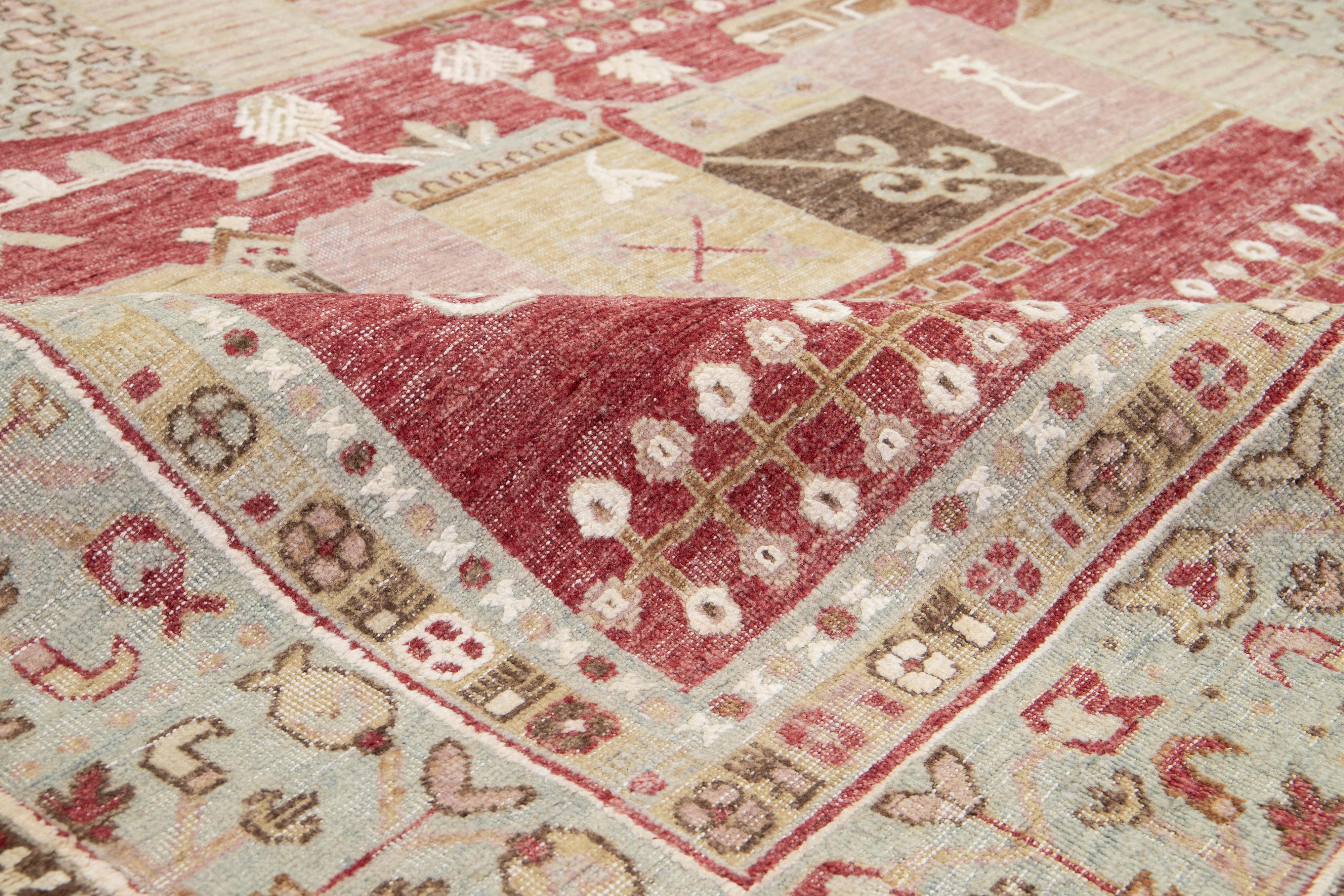 XXI secolo e contemporaneo 8 x 10 Tappeto di lana indiano fatto a mano in stile Samarcanda moderno di Apadana, rosso in vendita