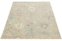 8 x 10 Beige Modern Oushak Style Wool Rug with Soft Botanical Motifs
