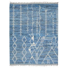 8 x 10 Contemporary Moroccan Style Wool Rug In Blue With Grometric Motifs