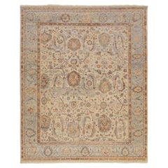 8 x 10 Elegante Alfombra de Lana Anudada a Mano de Estilo Tabriz en Beige