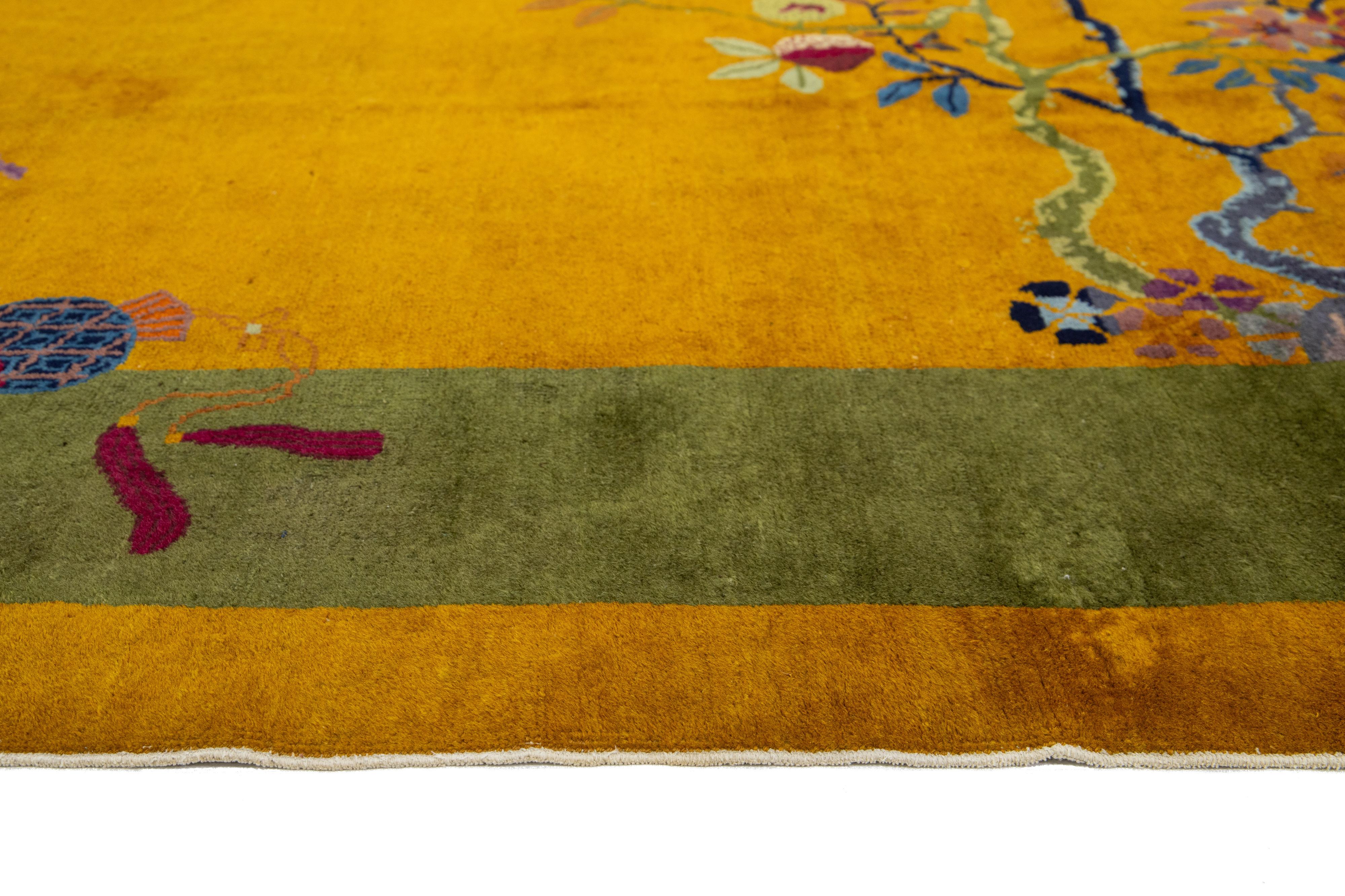 8 x 10  Vara de Oro Antigua China Art Decó  Alfombra de lana hecha a mano 3
