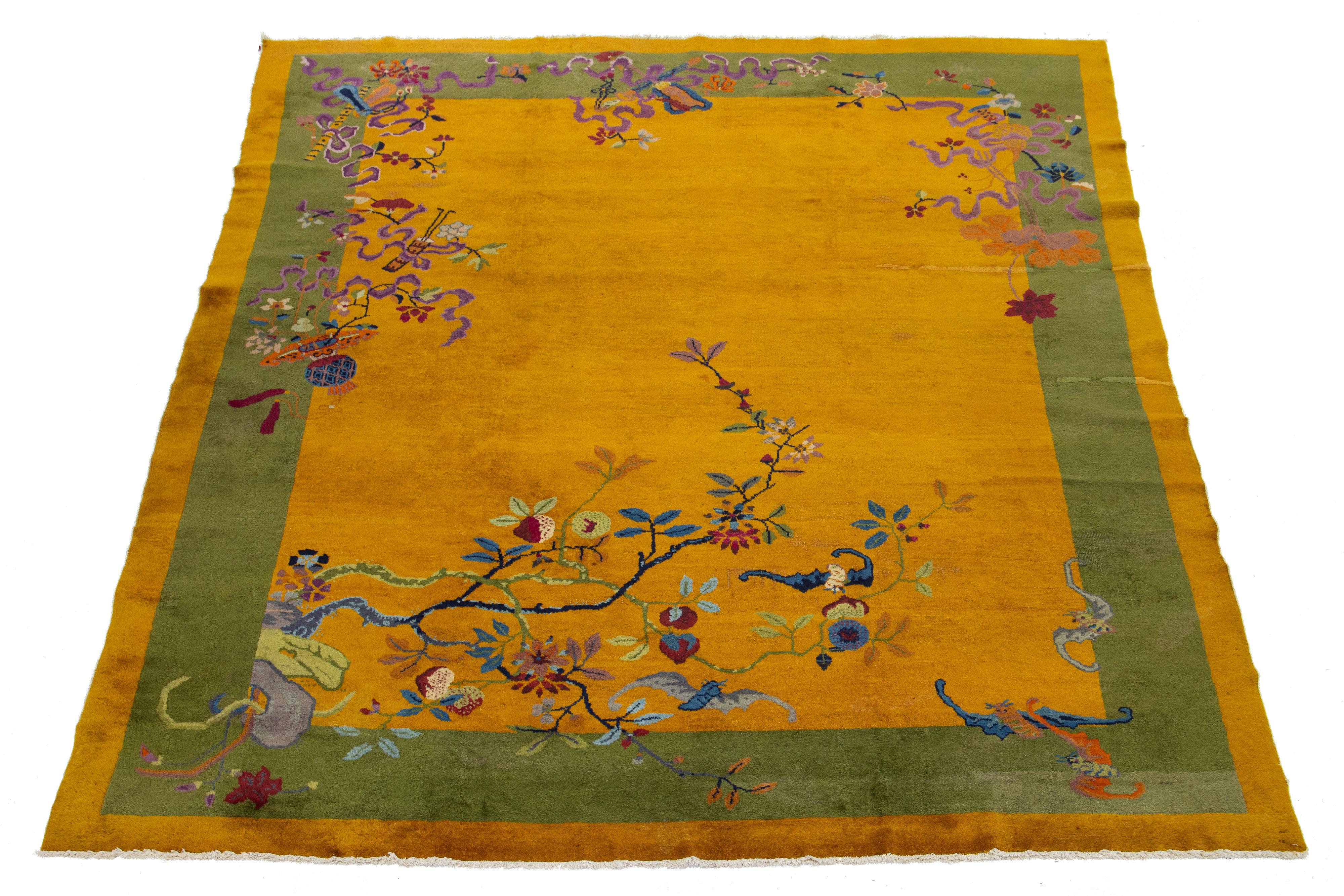 8 x 10  Vara de Oro Antigua China Art Decó  Alfombra de lana hecha a mano 4