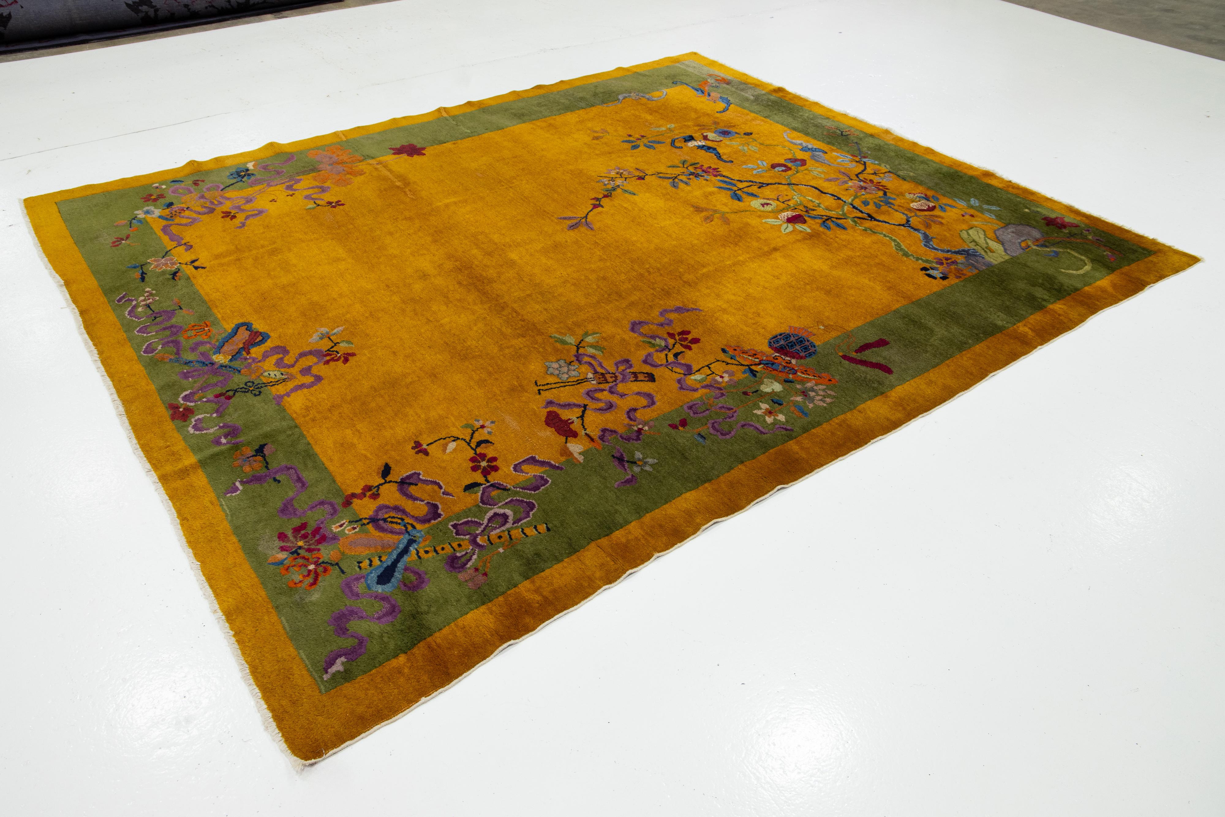 8 x 10  Vara de Oro Antigua China Art Decó  Alfombra de lana hecha a mano Chino