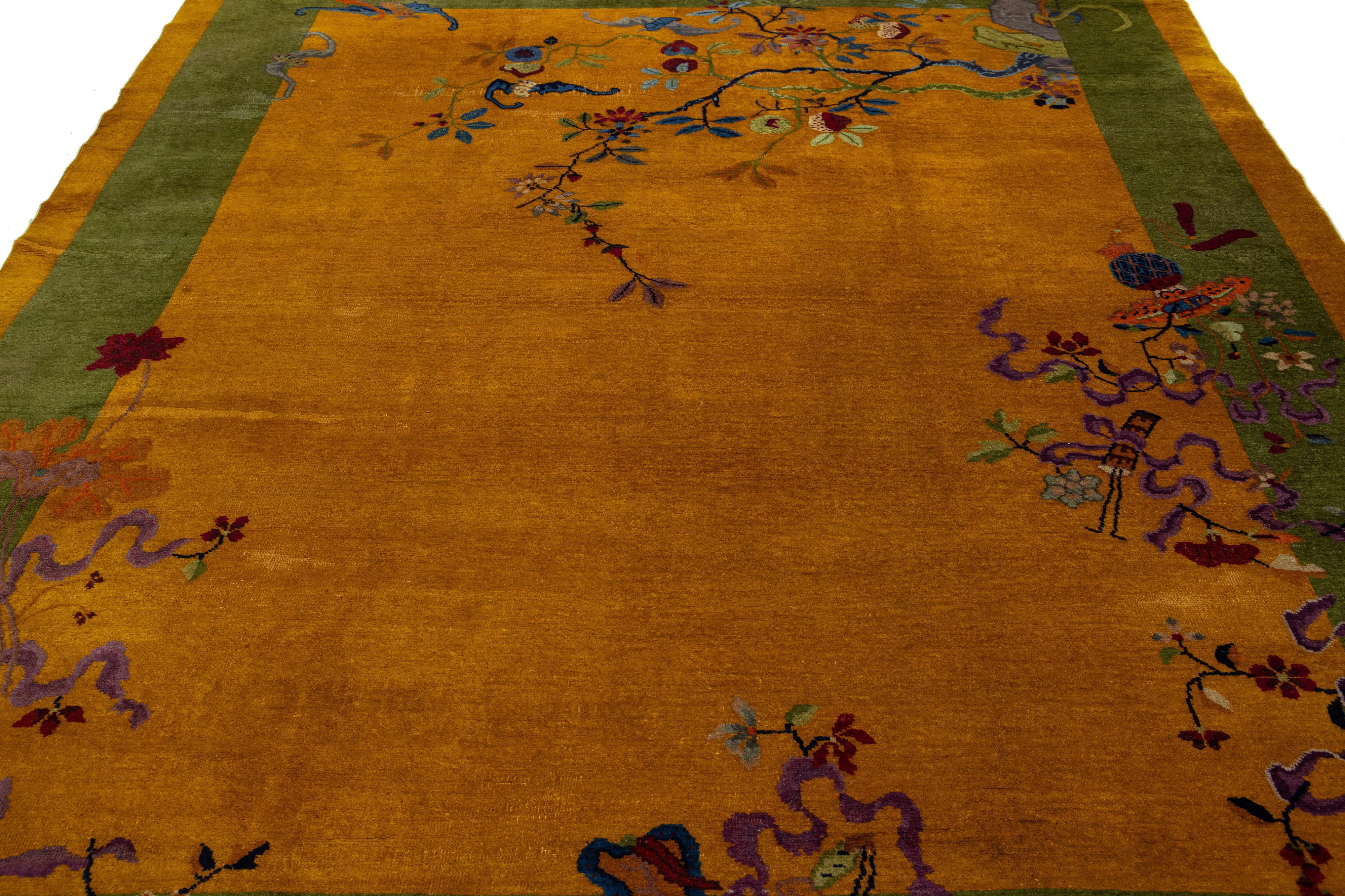 8 x 10  Vara de Oro Antigua China Art Decó  Alfombra de lana hecha a mano Lana