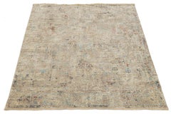 8 x 10 Modern Abstract Distressed Wool Area Rug – Muted Beige, Blue & Terracotta