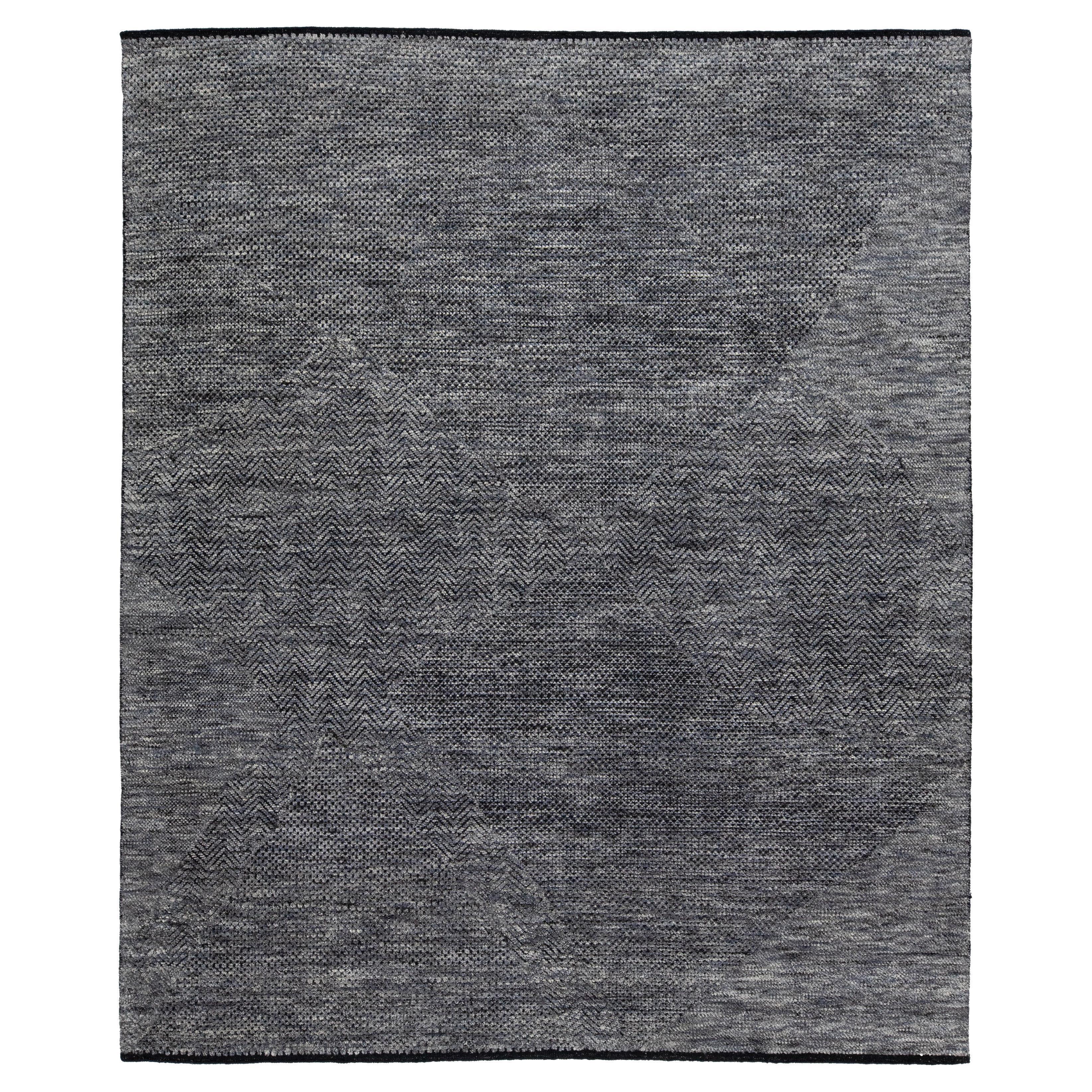 8 x 10 Moderner handgeknüpfter Wollteppich mit blauen und grauen Farben in Blau und Grau
