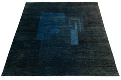 8 x 11 Tapis de laine moderne surteint géométrique abstrait indigo
