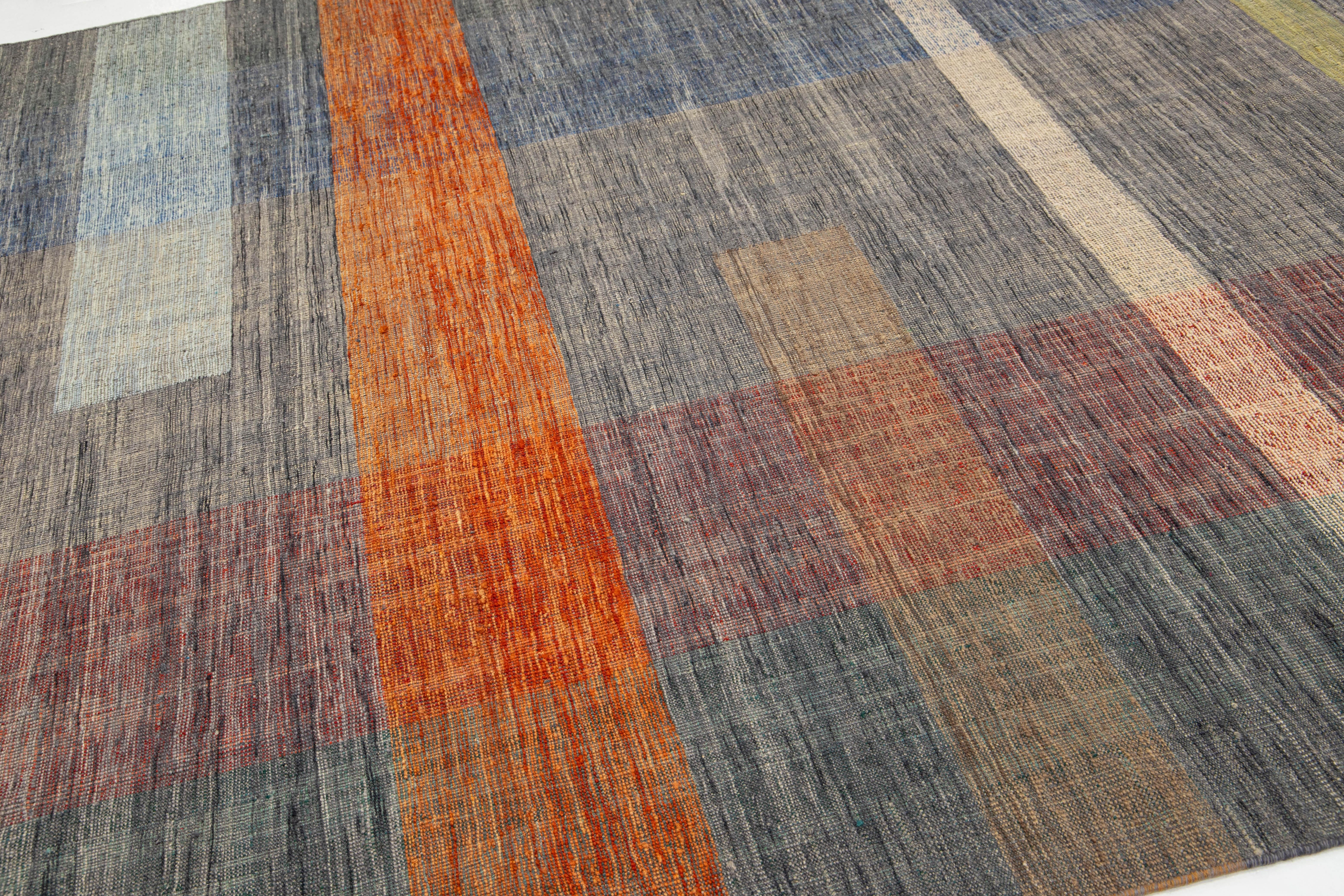 Hand-Knotted 8 x 11 Contemporary Kilim Flatweave Multicolored Wool rug With Geometric Design For Sale