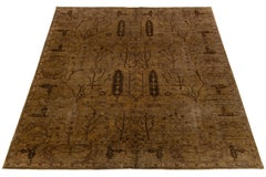 8 x 11 Vintage-inspirierter moderner gefärbter erdfarbener Lebensbaum-Wollteppich