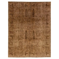 Tappeto in lana con albero della vita 8 x 11 di ispirazione vintage, moderno e sovratinto sui toni della terra