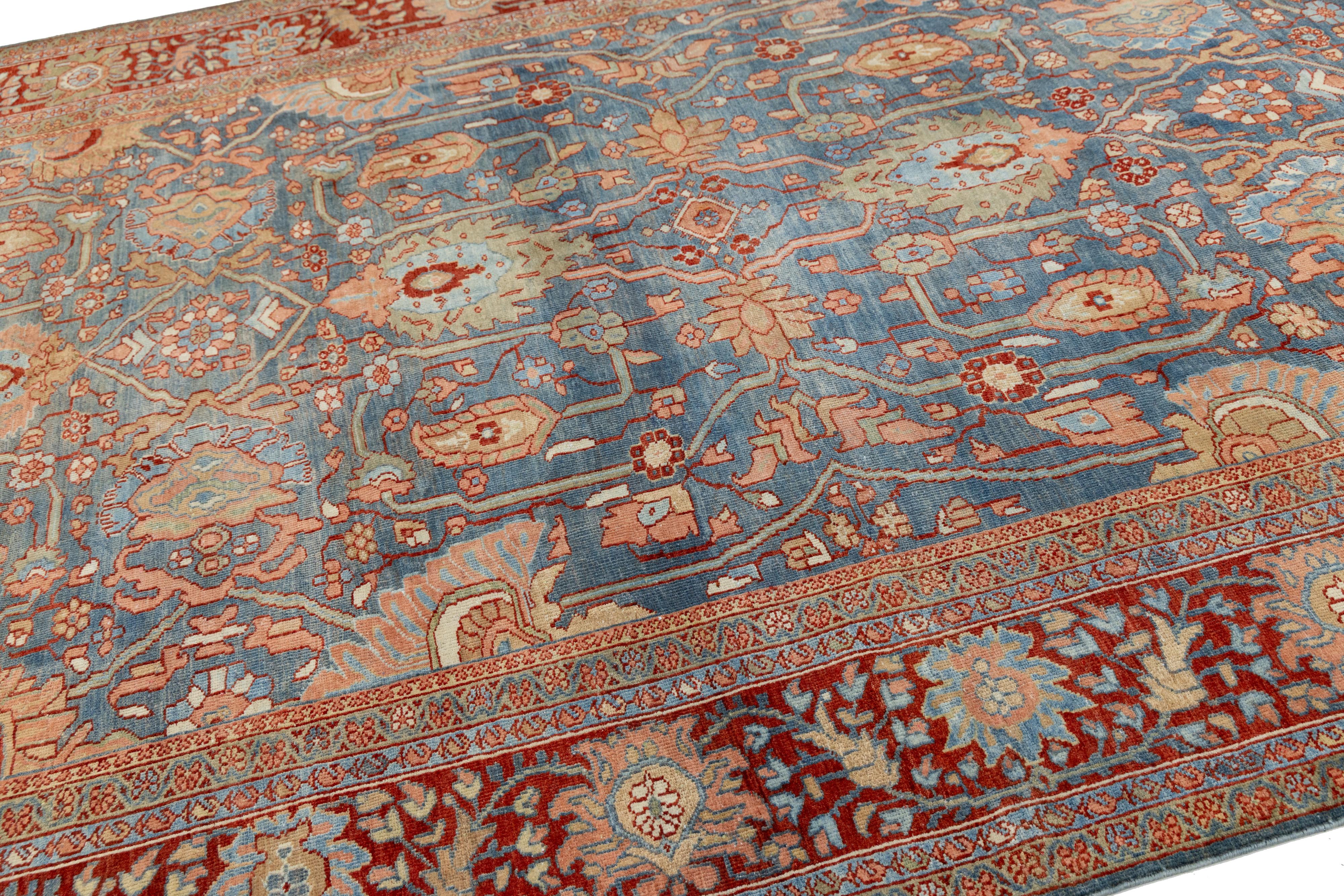 8 x 12 Antique 1900s Sultanabad Rugs - Laine nouée à la main en bleu en vente 4