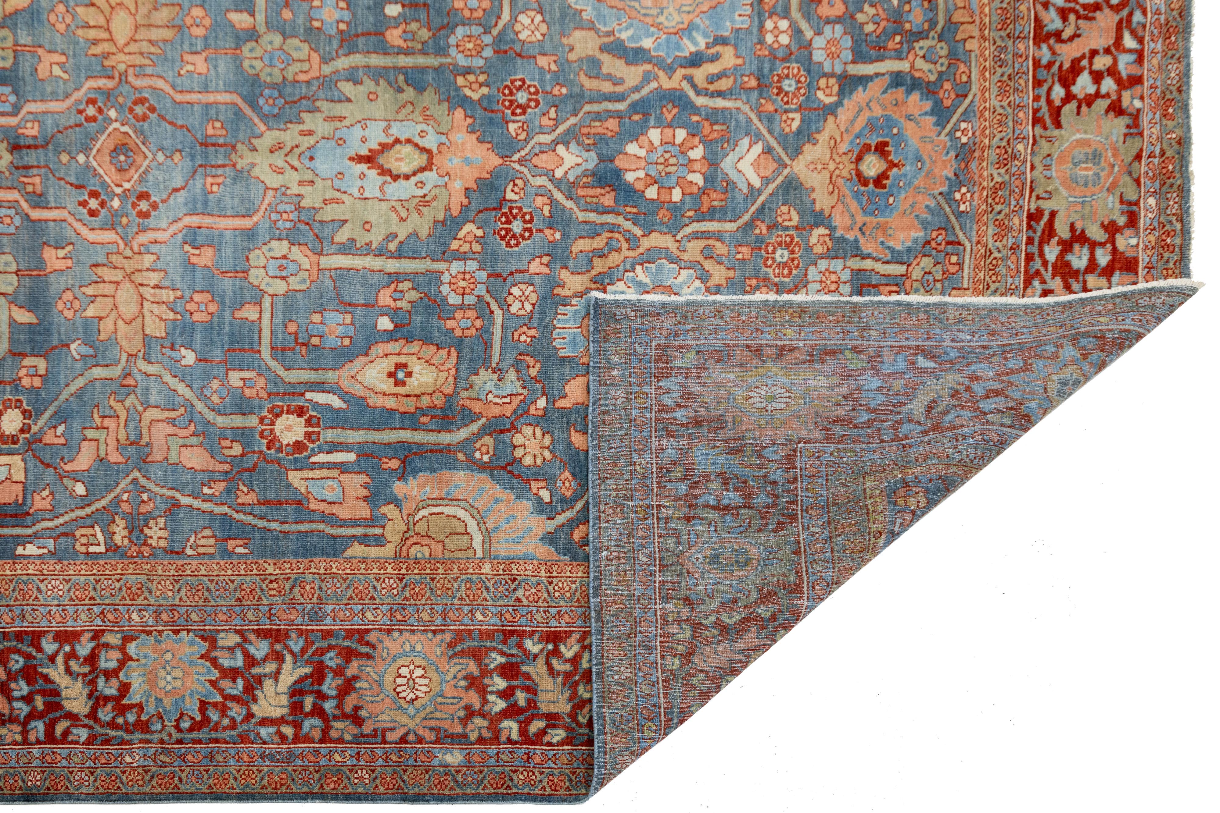 Perse 8 x 12 Antique 1900s Sultanabad Rugs - Laine nouée à la main en bleu en vente