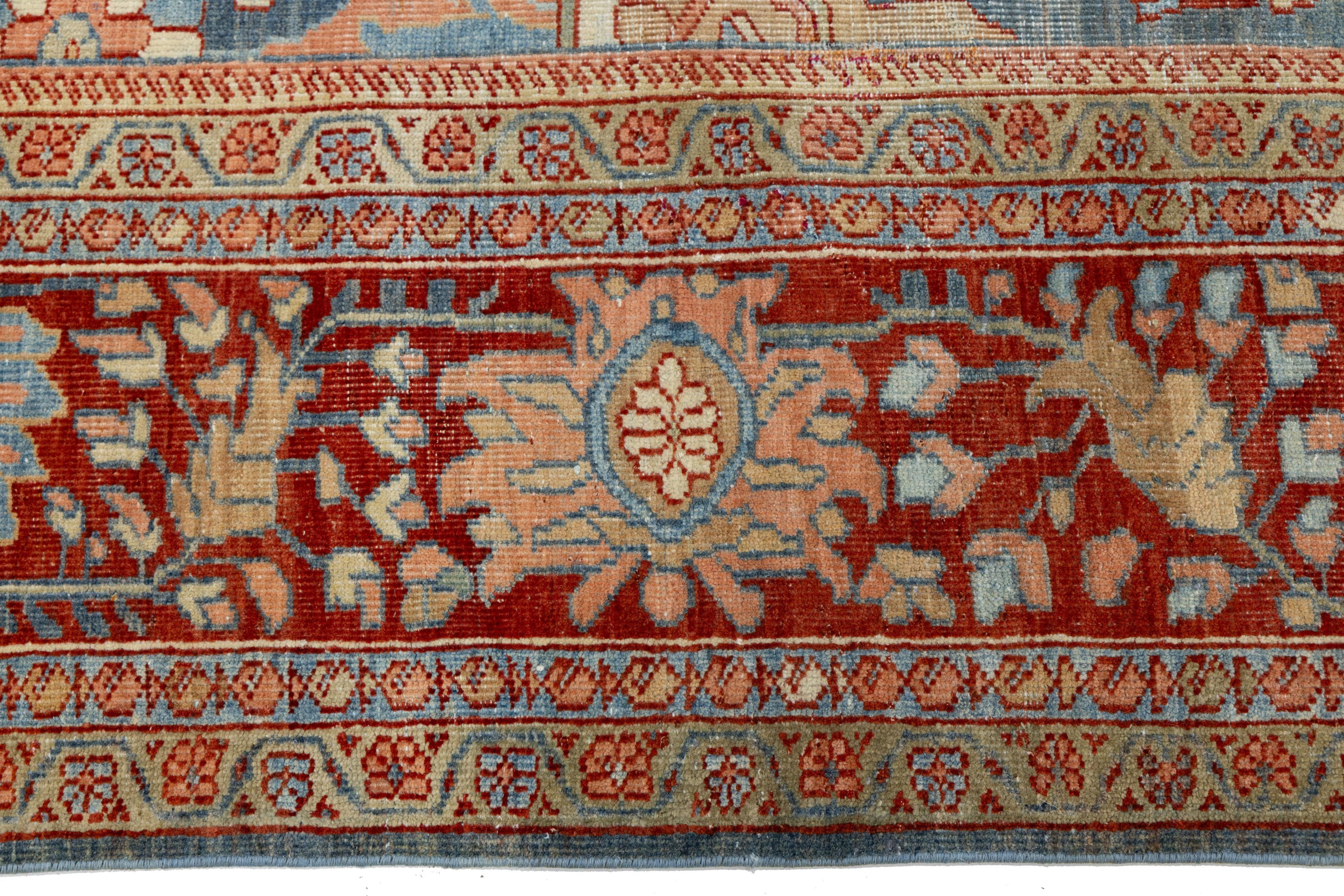 8 x 12 Antique 1900s Sultanabad Rugs - Laine nouée à la main en bleu en vente 1