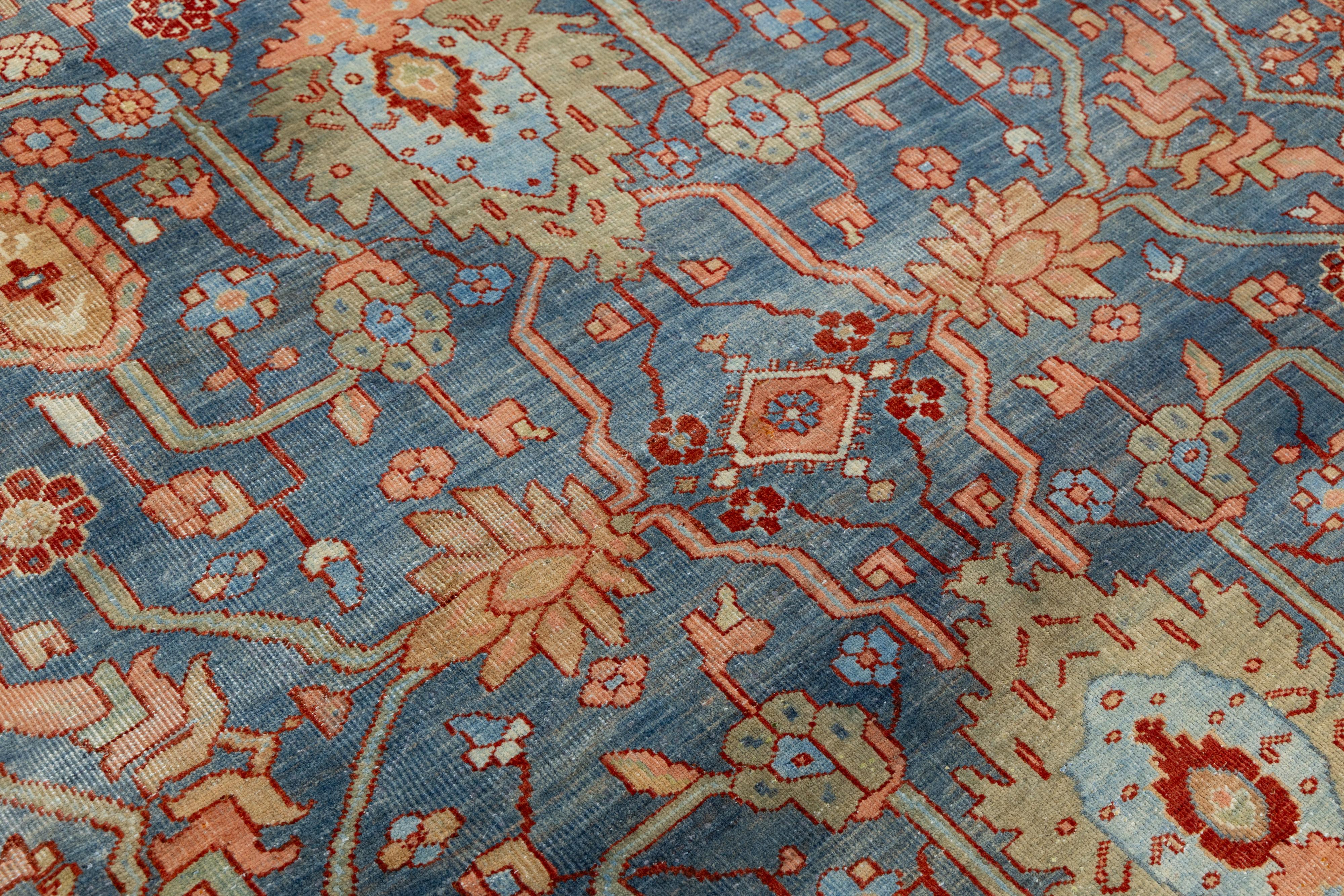 8 x 12 Antique 1900s Sultanabad Rugs - Laine nouée à la main en bleu en vente 2